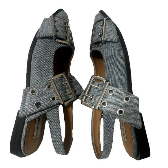 Steve Madden Graya Womens Size 8M Snipped Toe Denim Slingback Buckle Flat Shoes - Picture 6 of 10